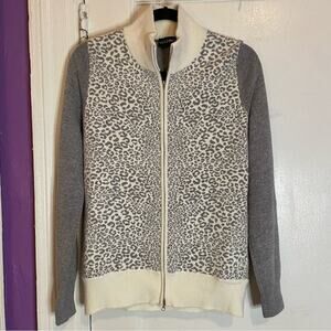 Golfino Leopard Print Zip Up Sweater